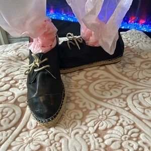 David Tyler  Espadrille Flats black leather very soft made in Spain